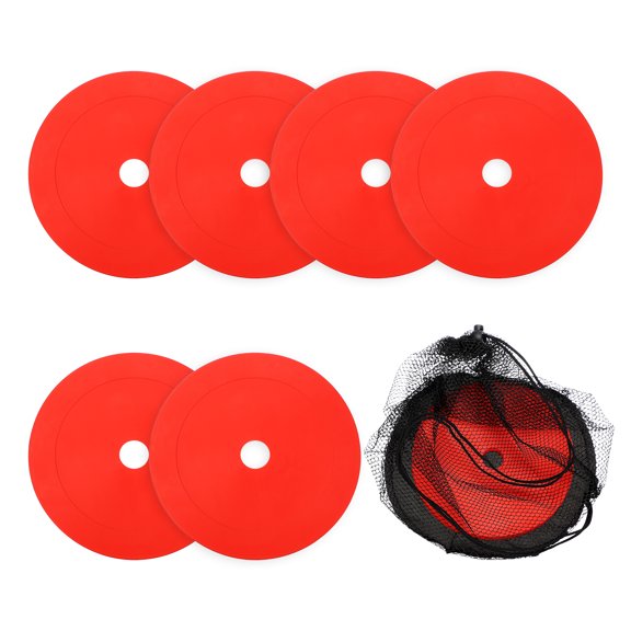 Uxcell Flat Cones Spot Markers, Non-Slip Spot Marker Agility Dot Soccer Cones with Drawstring Bags 6Pcs & 6" & Red - for (Gym PE Training/Dance/Games/Floor Dots/Sport Activities)