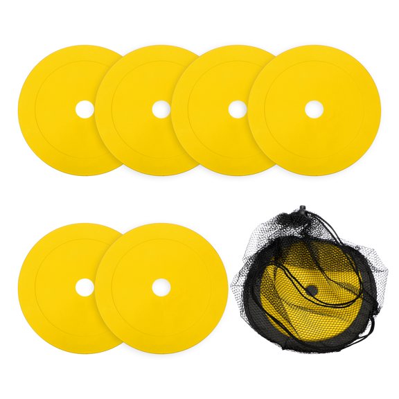 Uxcell Flat Cones Spot Markers, Non-Slip Spot Marker Agility Dot Soccer Cones with Drawstring Bags 6Pcs & 6" & Yellow - for (Gym PE Training/Dance/Games/Floor Dots/Sport Activities)