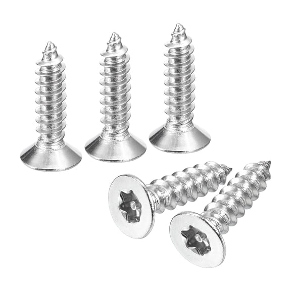 Uxcell Flat Countersunk Head Torx Screws, 100Pcs M5 x 20mm 304 Stainless Steel Tamper Proof Sheet Metal Screws with Bit T25, Self-Tapping Anti-Theft for Wood, Mechanical Industry (Silver)