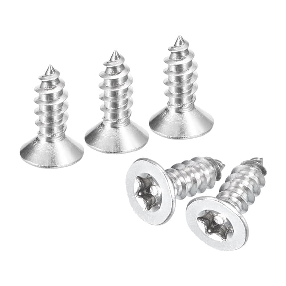 Uxcell Flat Countersunk Head Torx Screws, 60Pcs M4 x 12mm 304 Stainless Steel Tamper Proof Sheet Metal Screws with Bit T20, Self-Tapping Anti-Theft for Wood, Mechanical Industry (Silver)