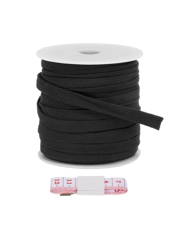 Flat Drawstring Cord Replacement Soft Cotton Hoodie String Cords Black 10mm x 27 Yd