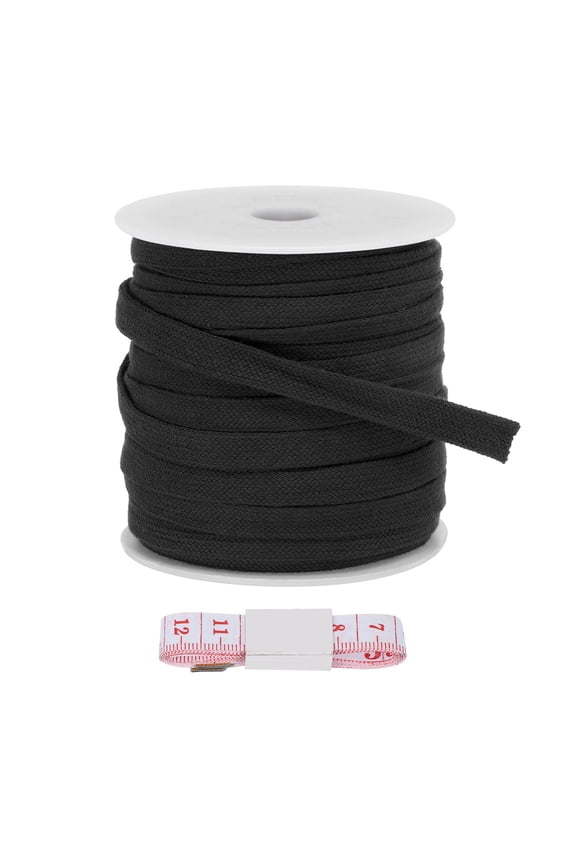 Flat Drawstring Cord Replacement Soft Cotton Hoodie String Cords Black 10mm x 27 Yd