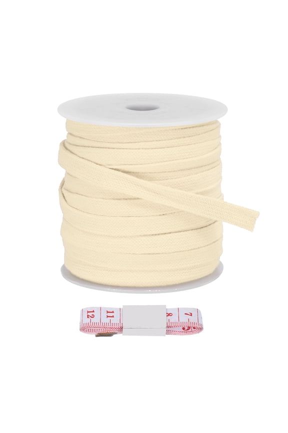 Flat Drawstring Cord Replacement Soft Cotton Hoodie String Cords Cream 10mm x 27 Yd