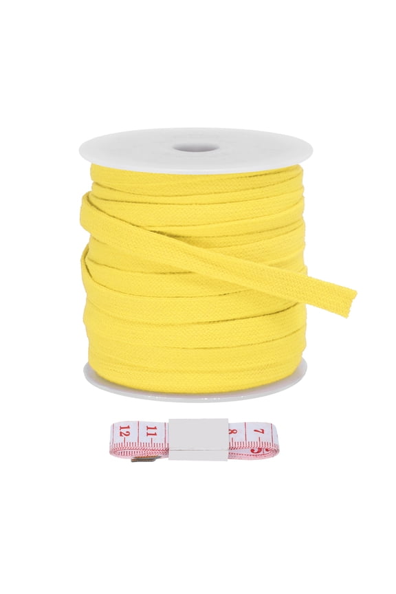 Flat Drawstring Cord Replacement Soft Cotton Hoodie String Cords Yellow 12mm x 22 Yd