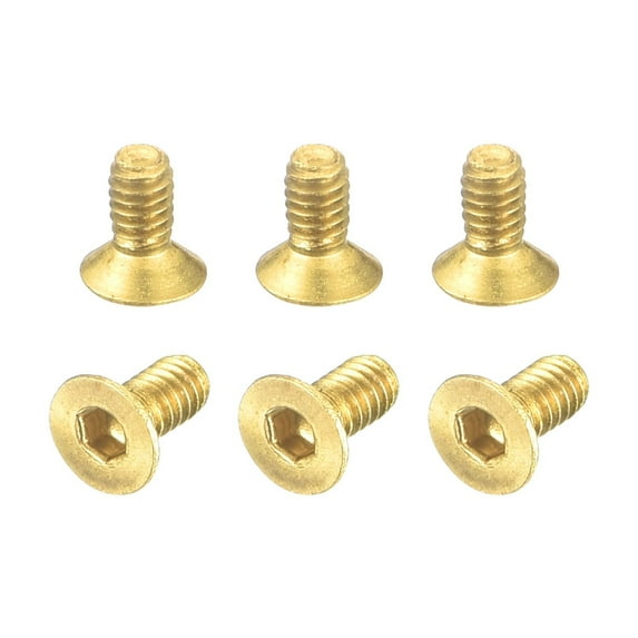 Uxcell Flat Head Socket Cap Screws, M2-0.4 x 4mm Brass Inner Hex Drive Fasteners Bolts 6Pack
