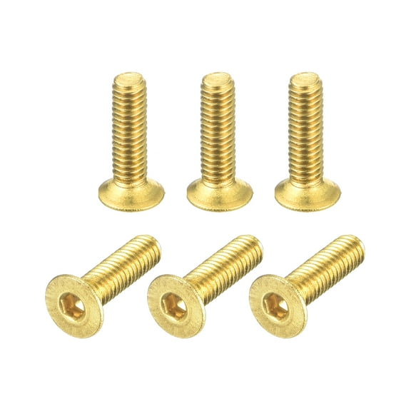 Uxcell Flat Head Socket Cap Screws, M2.5-0.45 x 10mm Brass Inner Hex Drive Fasteners Bolts 6Pack