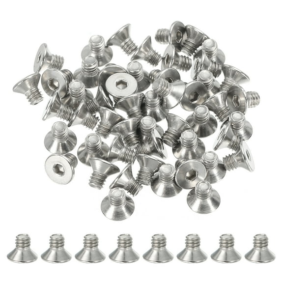 Uxcell Flat Head Socket Cap Screws Stainless Steel Flat Countersunk Bolts Hex Socket Drive Machine Screws Full Thread #8-32 x 1/4 Inch 50