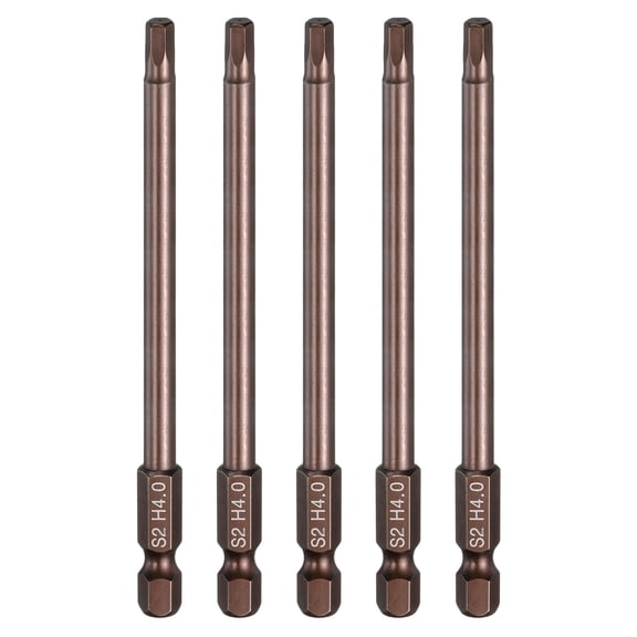 Uxcell 5pcs Flat Hex Screwdriver Bit H4.0 Magnetic Tip 1/4" Shank 4" Long Copper Tone