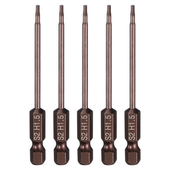 Uxcell 5pcs Flat Hex Screwdriver Bit H1.5 Magnetic Tip 1/4" Shank 3" Long Copper Tone