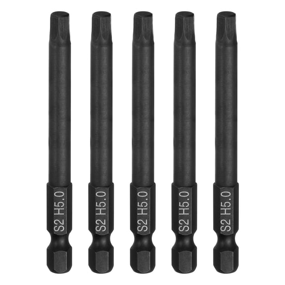 Uxcell 5pcs Flat Hex Screwdriver Bit H5.0 Magnetic Tip 1/4" Shank 3" Long Black