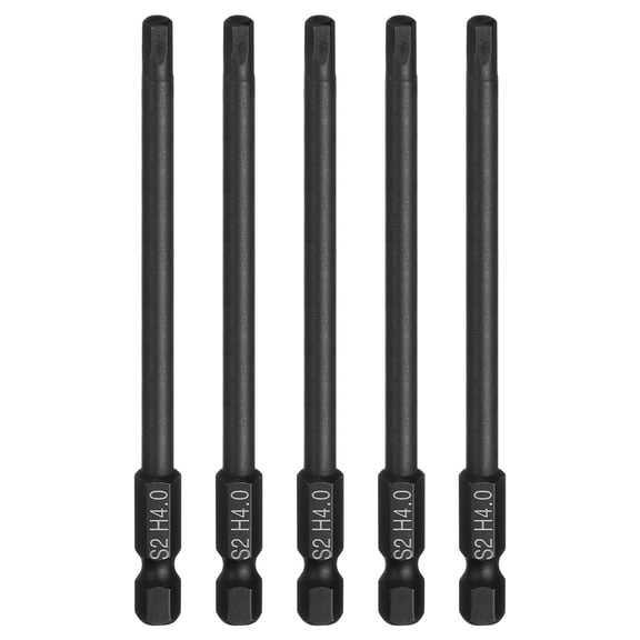 Uxcell 5pcs Flat Hex Screwdriver Bit H4.0 Magnetic Tip 1/4" Shank 4" Long Black