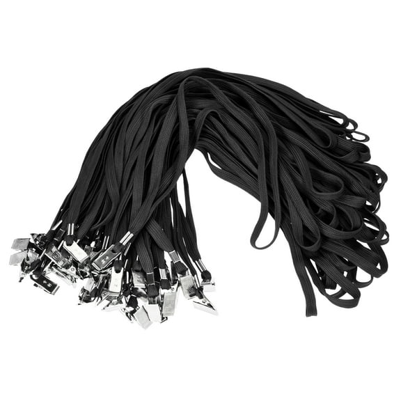Uxcell 50Pcs Flat Lanyards with Clip Neck for ID Card Name Tags Badge Holders Black