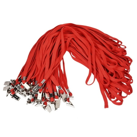 Uxcell 50Pcs Flat Lanyards with Clip Neck for ID Card Name Tags Badge Holders Red