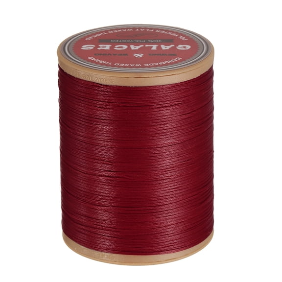 Uxcell Flat Leather Sewing Waxed Thread 208 Yards Polyester Wax String 100D Wax Stitching Cord for Leather Crafts Burgundy