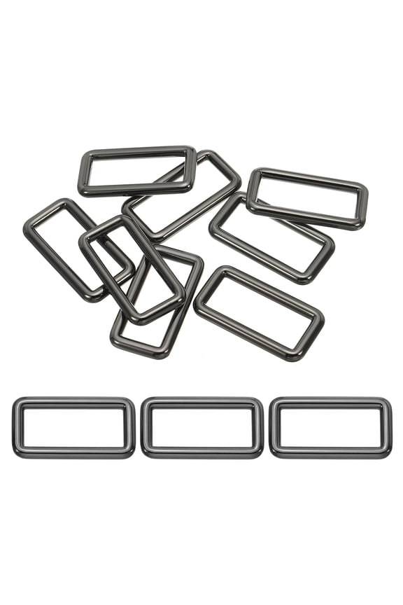 Flat Metal Rectangle Rings Buckle 1-1/2" / 38mm, 8 Pcs Square Loop Belt Sliders for Strap Keeper Leathercraft Bag Belt Black