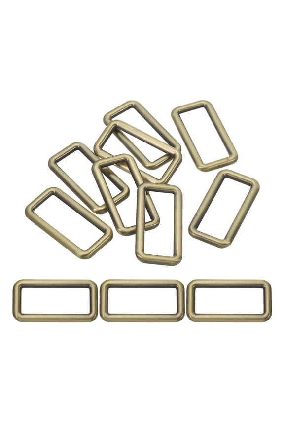 lat Metal Rectangle Rings 1-1/2" / 38mm, 8 Pcs Square Loop Webbing Belt Buckle for Strap Keeper Bronze