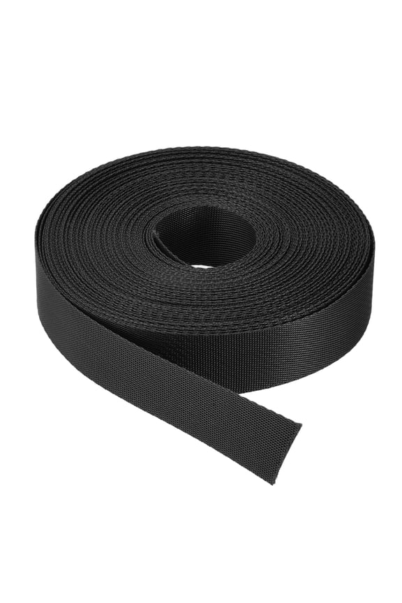 Flat Nylon Webbing Strap 1 inch 15 Yards Black for Backpack, Luggage rack 1Pcs