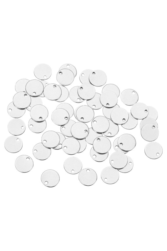 Flat Round Blank Stamping Tag Pendants Charm, 80Pcs 8mm Diameter - 304 Stainless Steel Metal Charm with Hole (Silver)