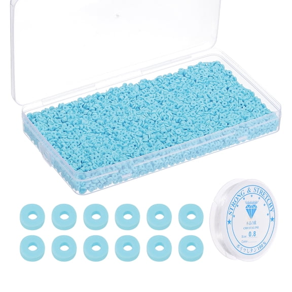 Uxcell Flat Round Clay Spacer Bead Bracelet Making Kit 4000Pcs Blue 4mm