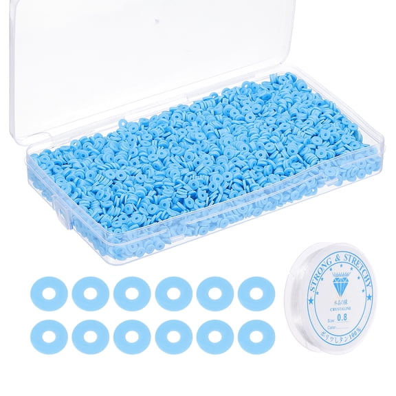 Uxcell Flat Round Clay Spacer Bead Bracelet Making Kit 4000Pcs Sky Blue 6mm