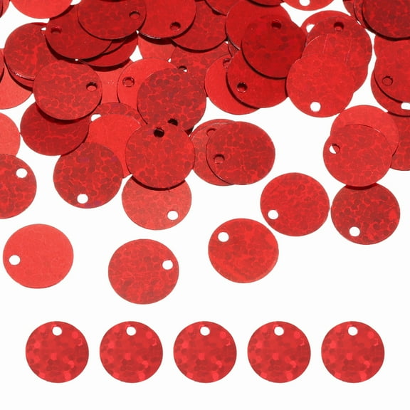 Uxcell Flat Round Sequins, 2100Pcs 10mm / 0.4 Inch Loose Paillettes Laser Red Craft Sequins for Clothing, Jewelry Making