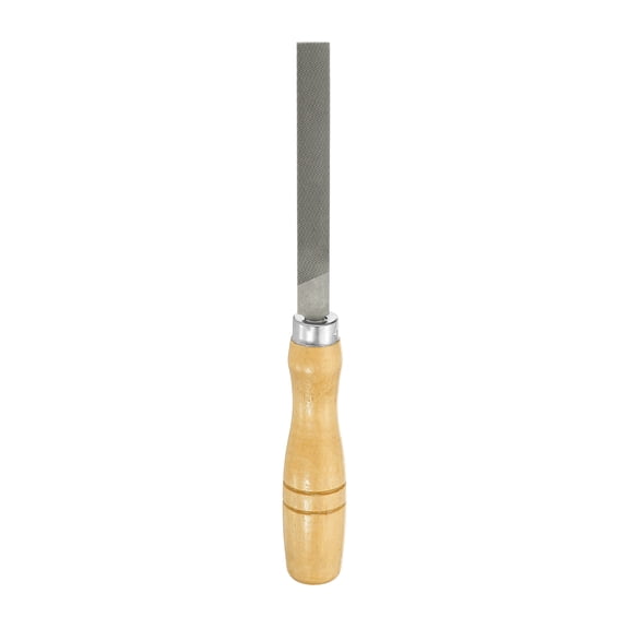 Uxcell Flat Medium Cut File 4" Double Cut Teeth High Carbon Steel with Wood Handle