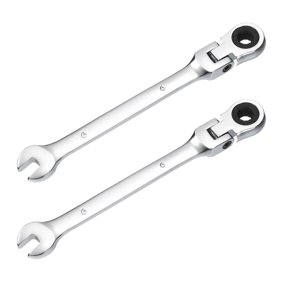 Uxcell Flex-Head Ratcheting Combination Wrench 6mm CR-V 72-Teeth Metric and Standard Box End