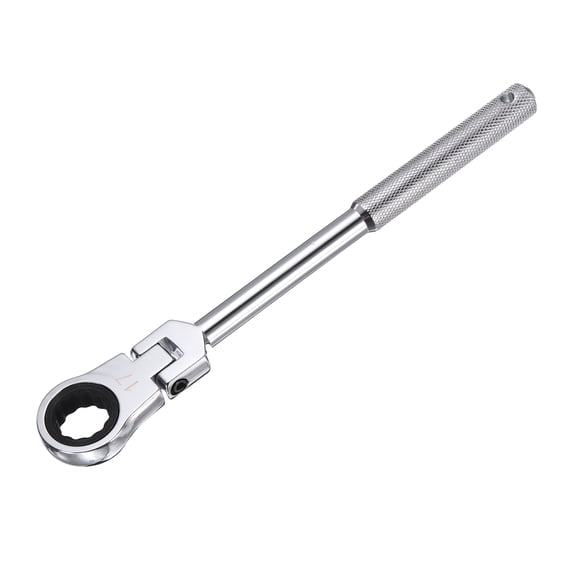 Uxcell Flex Head Ratcheting Wrench 17mm Metric Carbon Steel Chrome Plating Quick-release 12-Point 72-Tooth Ratchet Wrench with Anti-slip Handle for Home Auto Repair Machine Maintenance