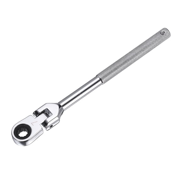 Uxcell Flex Head Ratcheting Wrench 7mm Metric Carbon Steel Chrome Plating Quick-release 12-Point 72-Tooth Ratchet Wrench with Anti-slip Handle for Home Auto Repair Machine Maintenance