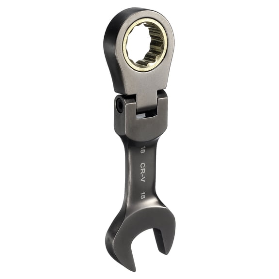 Uxcell Flex Head Stubby Ratcheting Combination Wrench 18mm Metric 72-Teeth CR-V Steel Nickel Plated