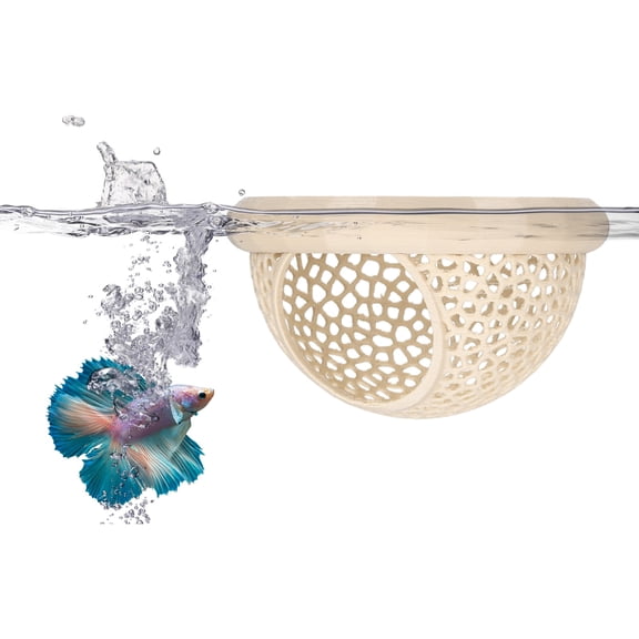 Uxcell Floating Betta Hide, Betta Shrimp Feeder 3D Printed Aquarium Floating Fish Feeding Ring Fish Tank Accessories ( S, Beige ) for Small Shrimp Stress Safe Resting Decorations