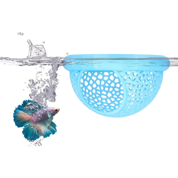 Uxcell Floating Betta Hide, Betta Shrimp Feeder 3D Printed Aquarium Floating Fish Feeding Ring Fish Tank Accessories ( S, Blue ) for Small Shrimp Stress Safe Resting Decorations