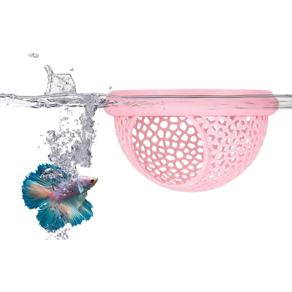 Uxcell Floating Betta Hide, Betta Shrimp Feeder 3D Printed Aquarium Floating Fish Feeding Ring Fish Tank Accessories ( S, Pink ) for Small Shrimp Stress Safe Resting Decorations