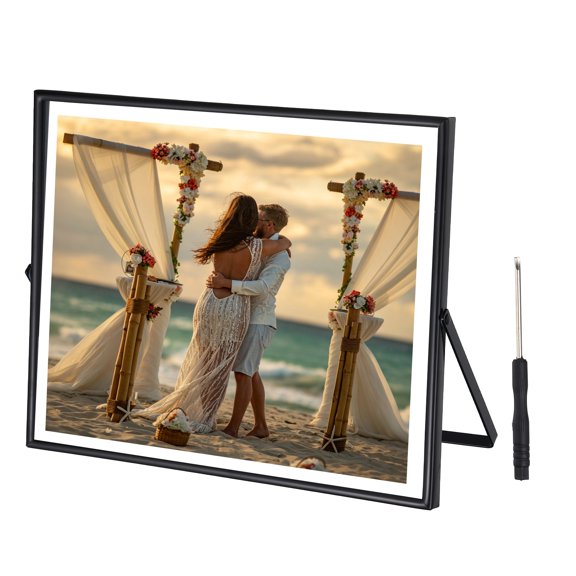 Uxcell Floating Frame 10" x 8" Metal Landscape Tabletop Photo Frame for Picture 8" Black Modern Tabletop Display