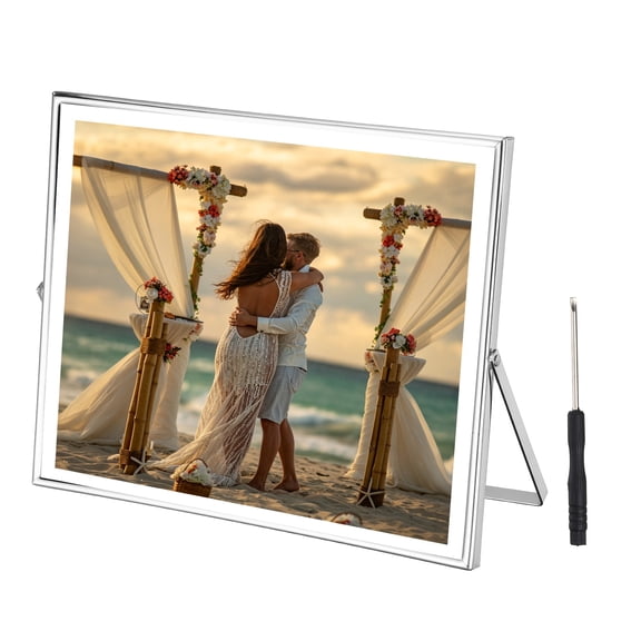 Uxcell Floating Frame 10" x 8" Metal Landscape Tabletop Photo Frame for Picture 8" Rose Gold Modern Tabletop Display