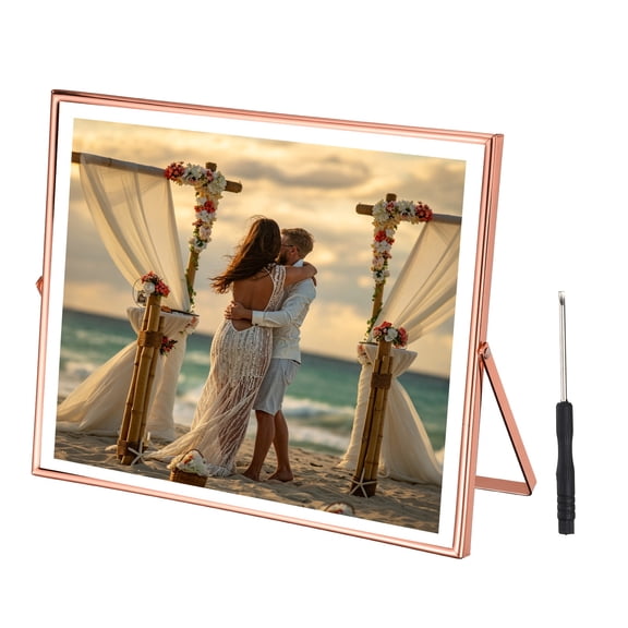 Uxcell Floating Frame 10" x 8" Metal Landscape Tabletop Photo Frame for Picture 8" Silver Modern Tabletop Display