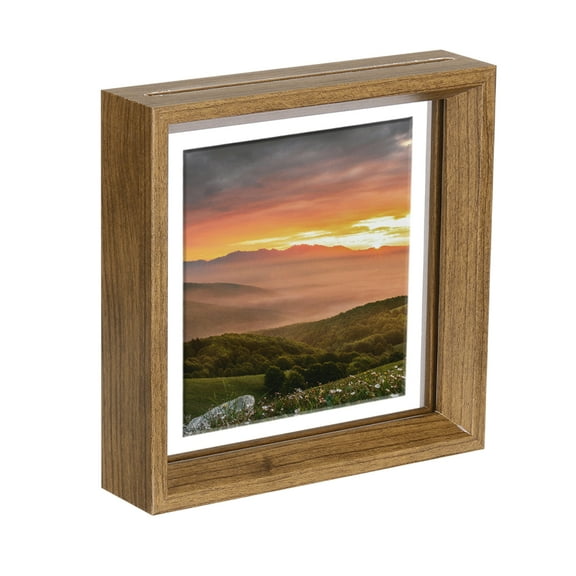 Uxcell Floating Frame, 6x6 Inch Wood Pictures Frames for Pressed Flowers Standing Wall Hanging Picture, Natural Wood