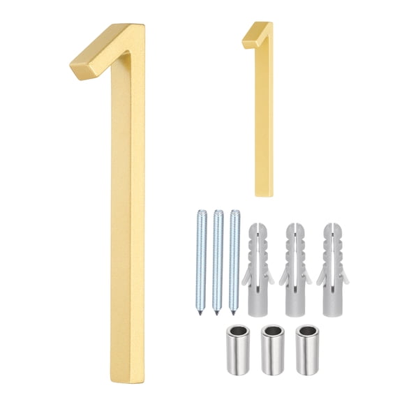 Uxcell Floating House Numbers, 5 Inch Solid Zinc Alloy Modern Address Number for Outside with Nails Kit for Home Street Office Mailbox Sign(Number 1, Gold)