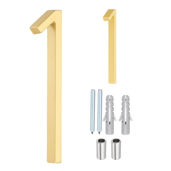 Uxcell Floating House Numbers, 5 Inch Solid Zinc Alloy Modern Address Number for Outside with Nails Kit for Home Street Office Mailbox Sign(Number 1, Gold)