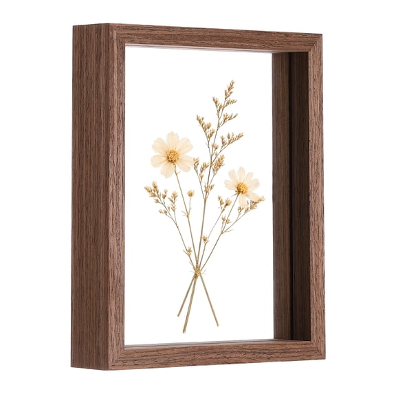 Uxcell Floating Picture Frames, 14.2x18.6cm/5.6x7.3" Wooden Pressed Flower Frame Double Glass Rustic Frames Wall Tabletop Display for Photos Postcards Birthday Gift, Walnut Color