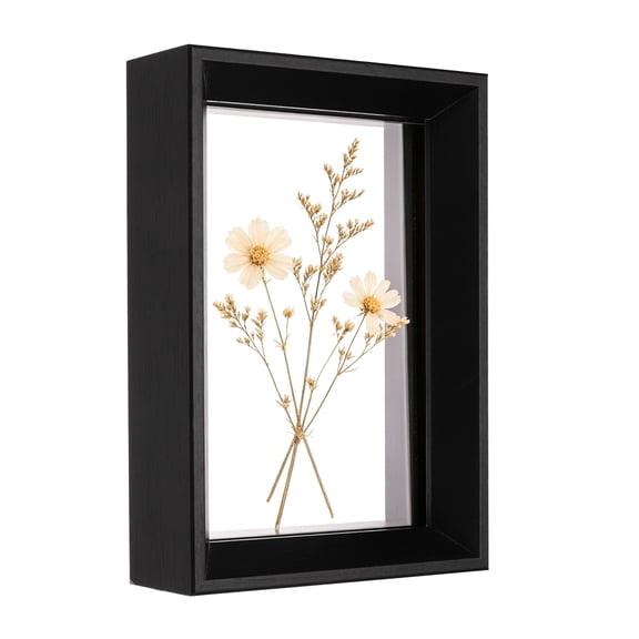 Uxcell Floating Picture Frames, 4.8x6.8"/12x17cm Wooden Pressed Flower Frame Double Acrylic Pressed Flower Picture Frames Wall Tabletop Display for Photos Postcards, Black