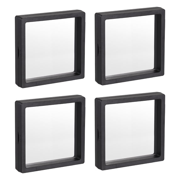 Uxcell Floating Thin Film Display Box, ABS Frame Case 4.33 inch x 4.33 inch x 0.79 inch Black Pack of 4