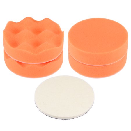 Uxcell Flocking Hook and Loop Polishing Pad Kit, 4" Flat Wave Sponge Wool Buffing Pad Orange