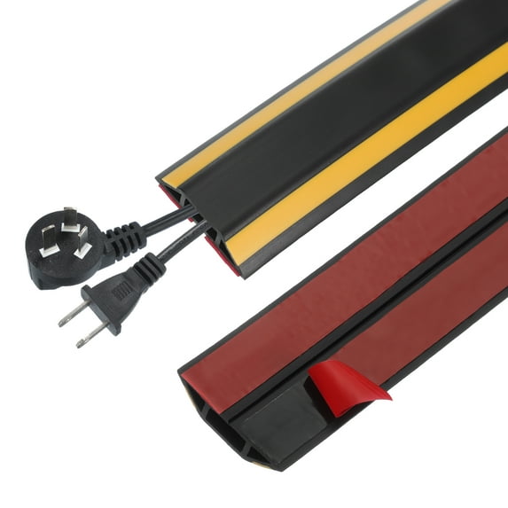 Uxcell Floor Cord Cover 3.3FT, Self Adhesive Cord Hider Floor Power Cord Protector Extension Cable Management Cable Recess 0.8" W x 0.4" H for Offices Exhibitions, Yellow/ Black