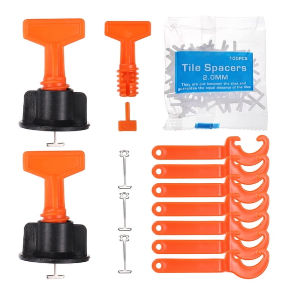 Uxcell Tile Leveling System Kit,4619 Pcs Tile Leveling System Clips Positioning Tools Reusable 1.5 mm Steel T-Pin 2mm Spacers Special Wrench for Wall/Floor Installation Adjustment, Red