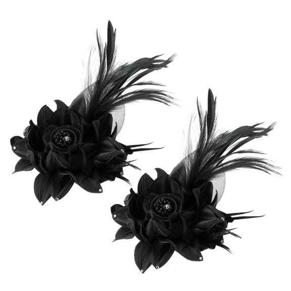 Uxcell Floral Hair Clip, Elegant Flower Feather Brooch Pin Hat Silk Wedding Party Dance Banquet 2 Pcs Black