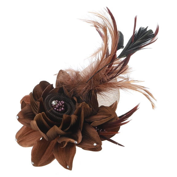 Uxcell Floral Hair Clip Elegant Flower Feather Brooch Pin Hat Silk Wedding Party Dance Banquet Brown/Black