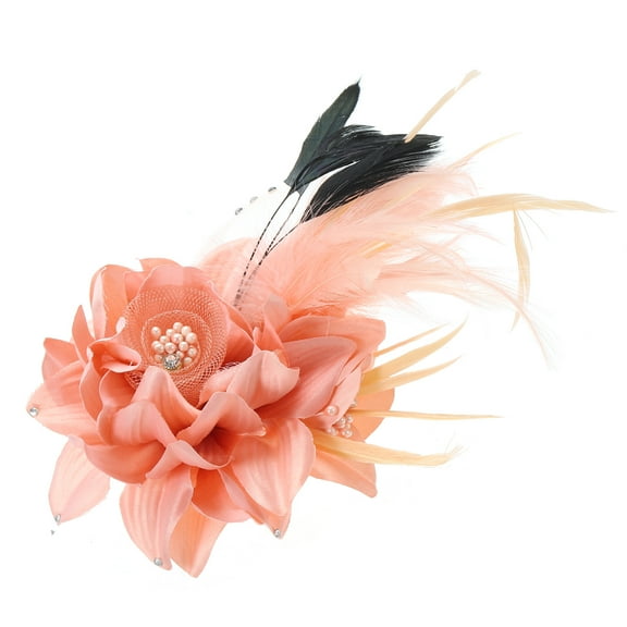 Uxcell Floral Hair Clip Elegant Flower Feather Brooch Pin Hat Silk Wedding Party Dance Banquet Pink/Black