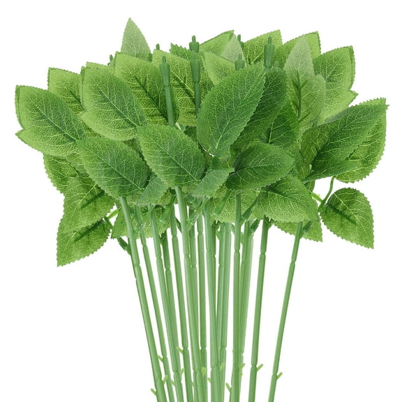 Uxcell Floral Wire Stem with Leaves, Artificial Plastic Rose Floral Wire Stems for DIY Craft Bouquet 40 Pcs