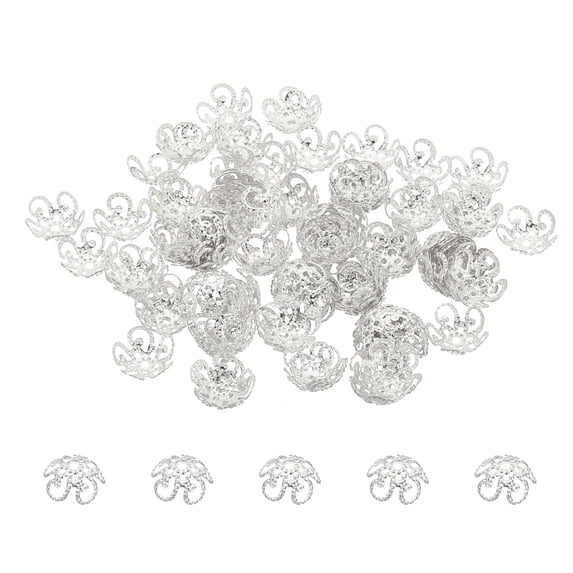 Uxcell Flower Bead Caps, 100Pcs 10x4mm Hollow Metal Spacer Bead End Caps Silver White